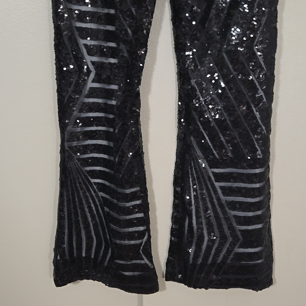 Crystal Sky Black Sequin Women's Flare Pants Size Medium - Picture 6 of 7